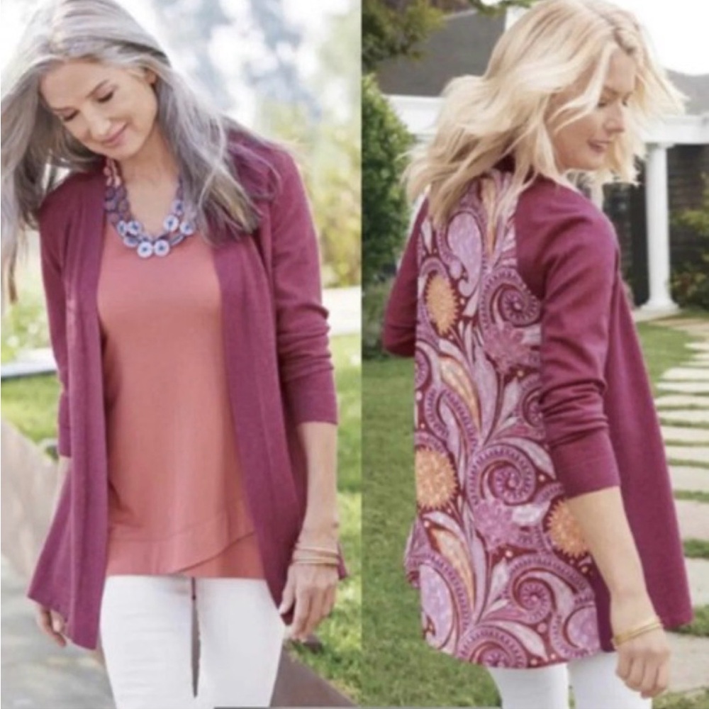 Soft‎ Surroundings Mesa Mirage Open Knit Cardigan M Paisley Lightweight Relaxed - Picture 3 of 16